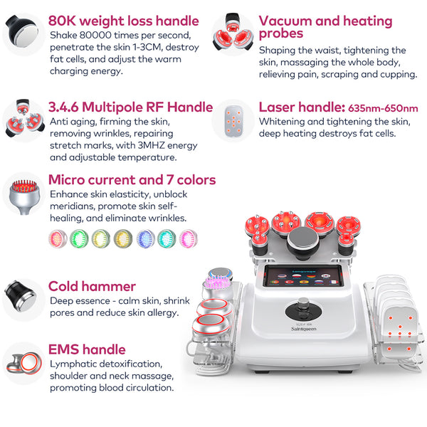 Mesin Kavitasi Ultrasonik 80K & RF SQ154A Max 11-dalam-1 dengan Pad Laser