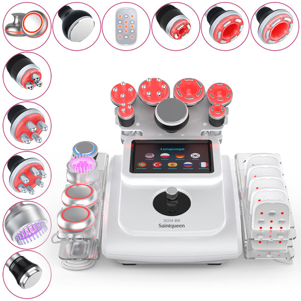 Mesin Kavitasi Ultrasonik 80K & RF SQ154B Max 11-dalam-1 dengan Pad Laser + Mikroarus