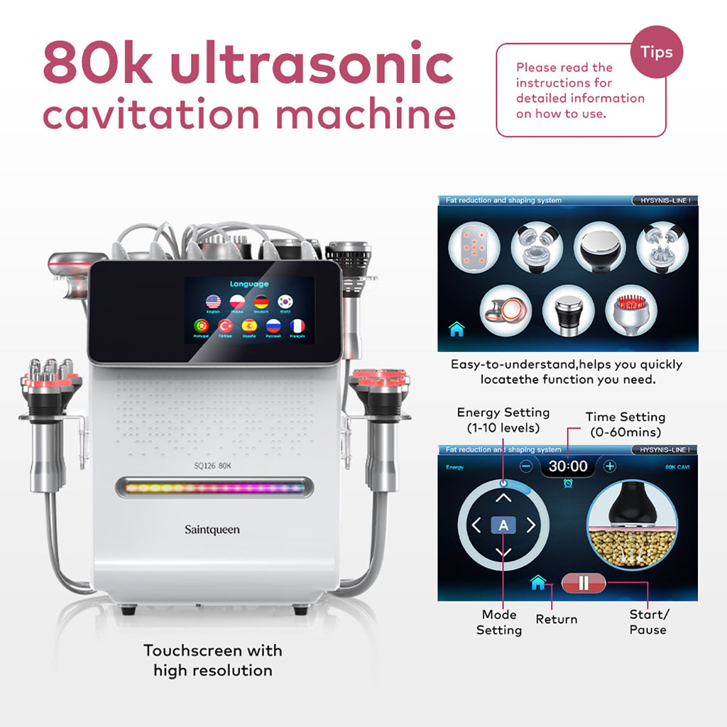 Mesin Kavitasi Ultrasonik 80K & RF SQ126A Max 11-dalam-1 dengan Pad Laser
