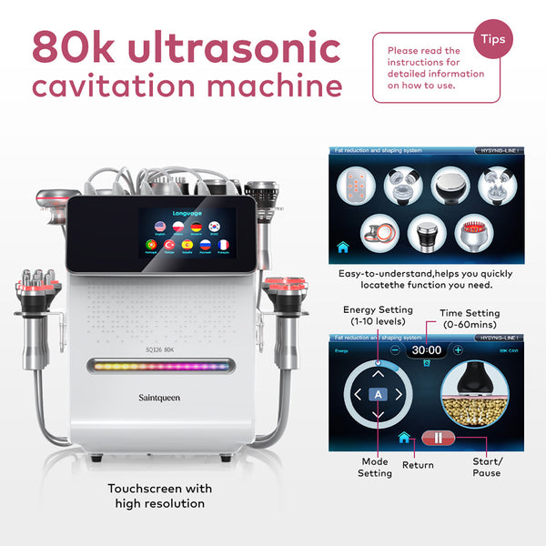 Mesin Kavitasi Ultrasonik 80K & RF SQ126A Max 11-dalam-1 dengan Pad Laser