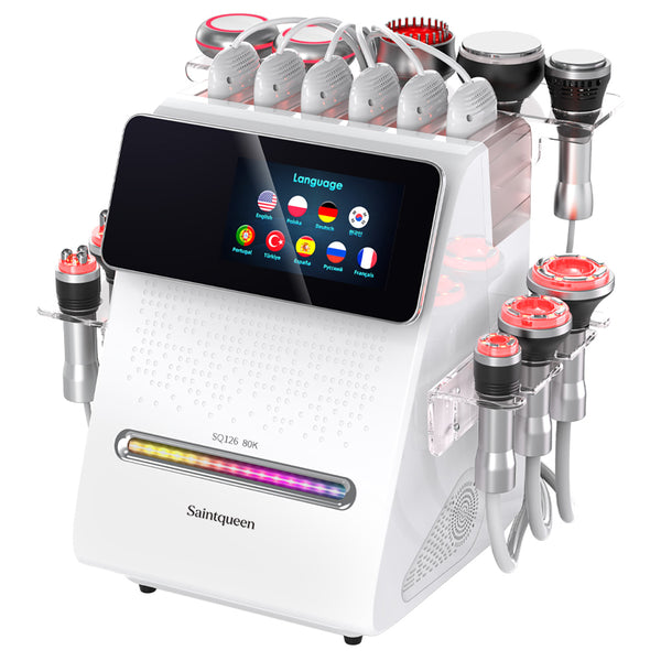 Mesin Kavitasi Ultrasonik 80K & RF SQ126B Max 11-dalam-1 dengan Pad Laser + Mikroarus