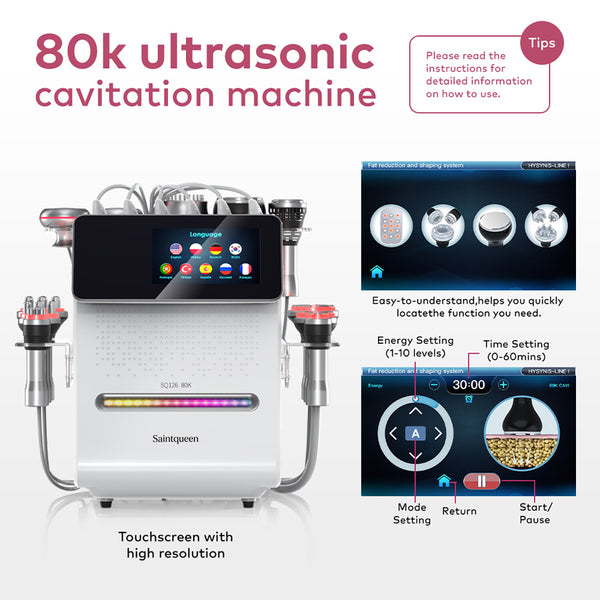 Mesin Kavitasi Ultrasonik 80K & RF SQ126B Max 11-dalam-1 dengan Pad Laser + Mikroarus
