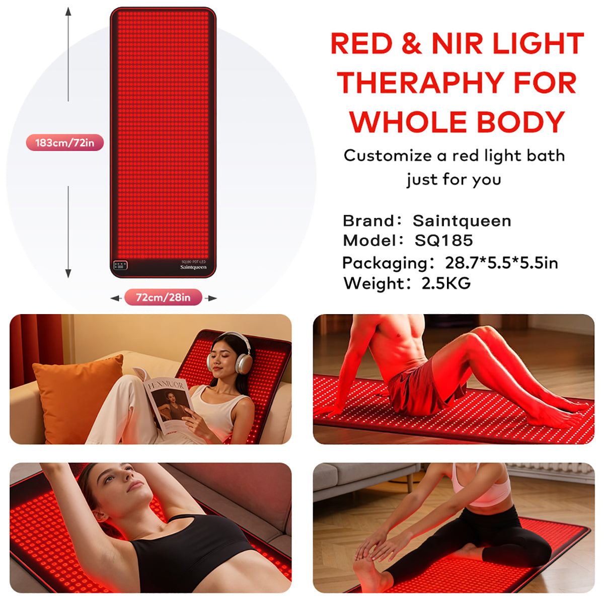 Alas Terapi Cahaya SQ190 1,344 LED Merah, Hijau, Biru & Inframerah Dekat