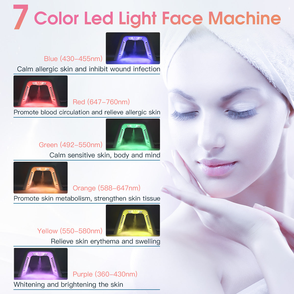 Mesin Terapi Cahaya PDT SQ75 170 LED, 7 Warna dengan Kabus Nano Ultrasonik