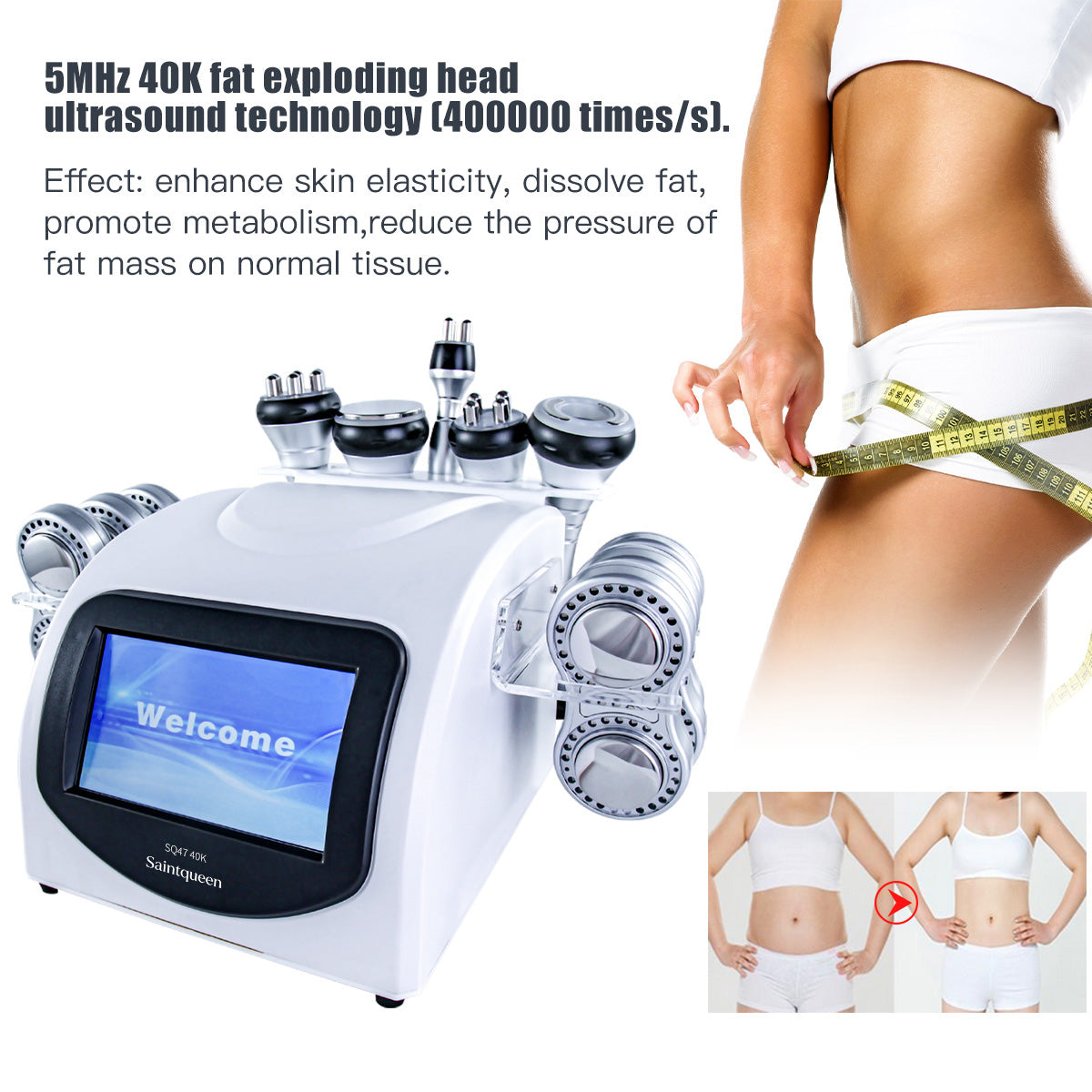 Mesin Kavitasi 40K, RF, Vakum & Pad Laser EMS SQ47B Pro 6-dalam-1