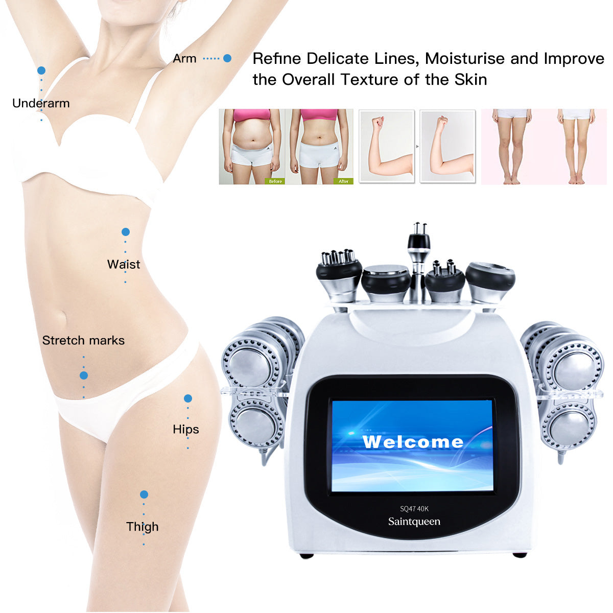 Mesin Kavitasi 40K, RF, Vakum & Pad Laser EMS SQ47B Pro 6-dalam-1