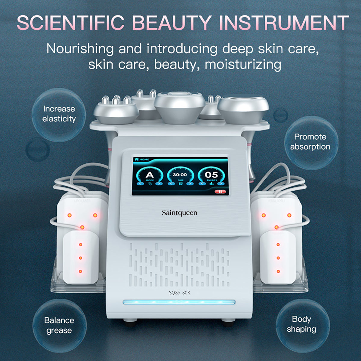 Mesin Kavitasi Ultrasonik 80K & RF SQ85C Pro 6-dalam-1 dengan Pad Laser
