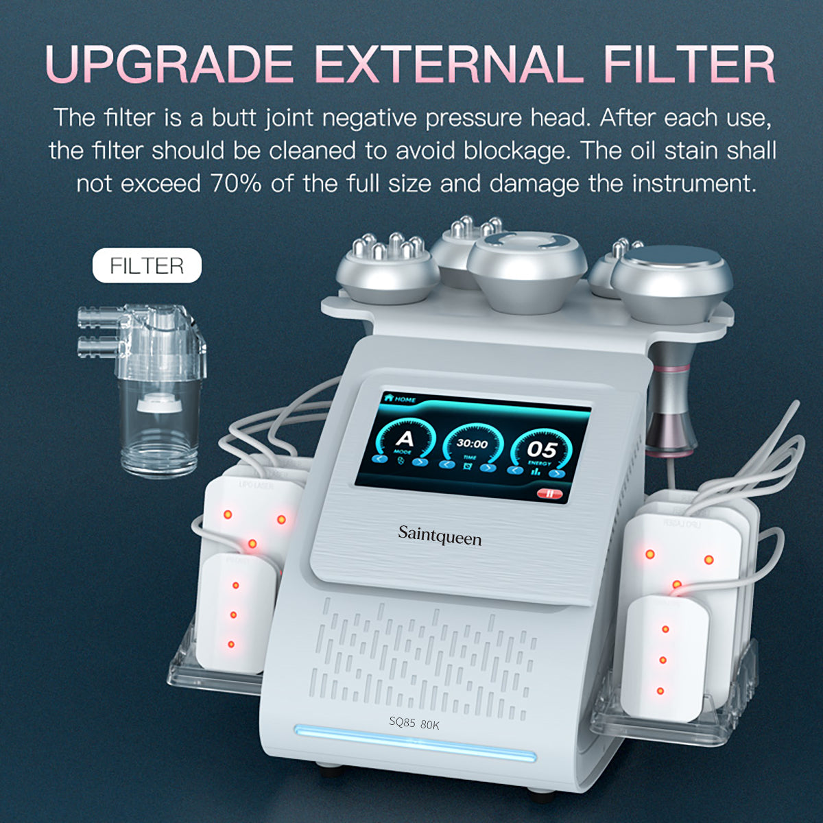 Mesin Kavitasi Ultrasonik 80K & RF SQ85C Pro 6-dalam-1 dengan Pad Laser