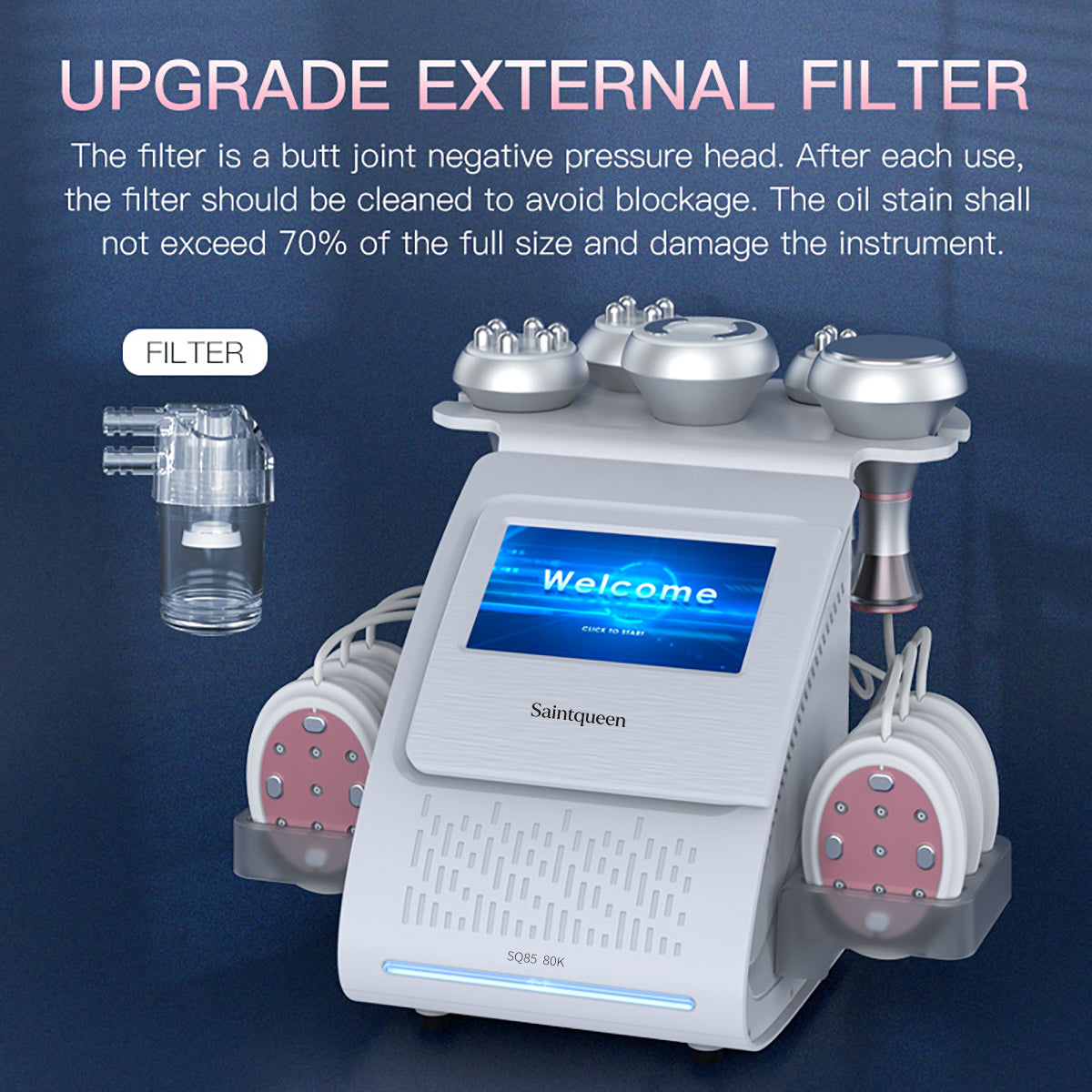 Mesin Kavitasi Ultrasonik 80K & RF SQ85B Pro 6-dalam-1 dengan Pad Laser + Mikroarus