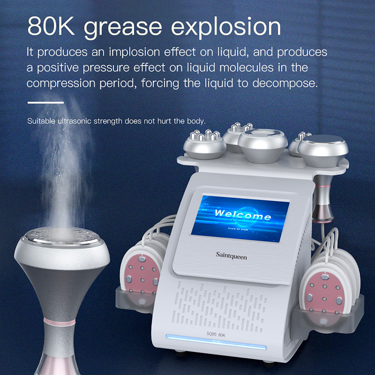 Mesin Kavitasi Ultrasonik 80K & RF SQ85B Pro 6-dalam-1 dengan Pad Laser + Mikroarus