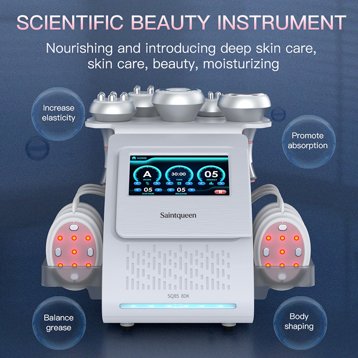 Mesin Kavitasi Ultrasonik 80K & RF SQ85B Pro 6-dalam-1 dengan Pad Laser + Mikroarus