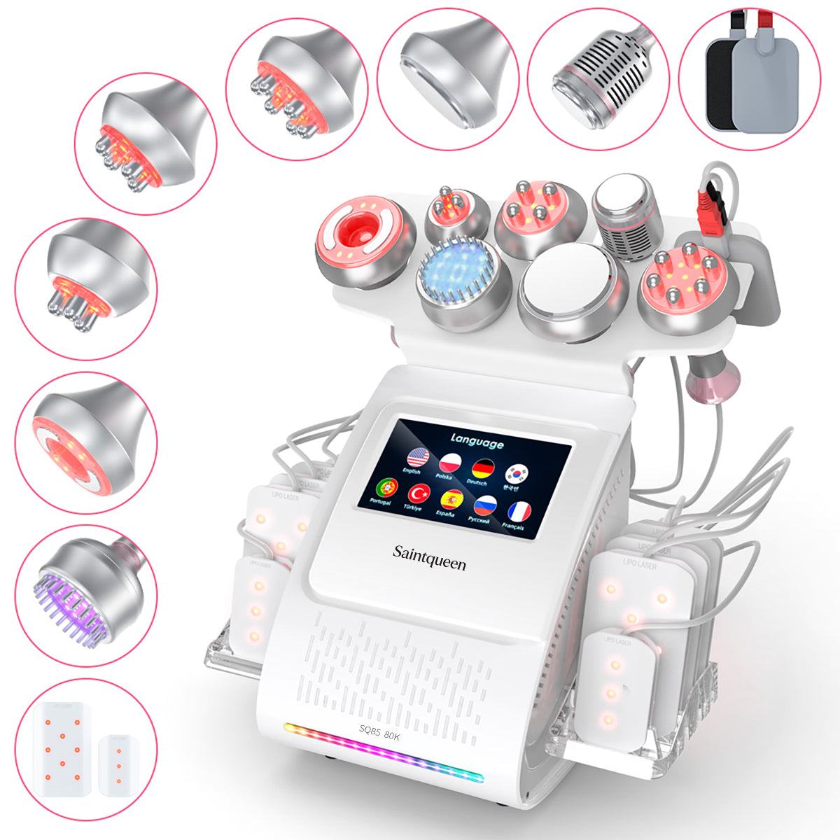 Mesin Kavitasi Ultrasonik 80K & RF SQ85D Plus 9-dalam-1 dengan Pad Laser Imej utama