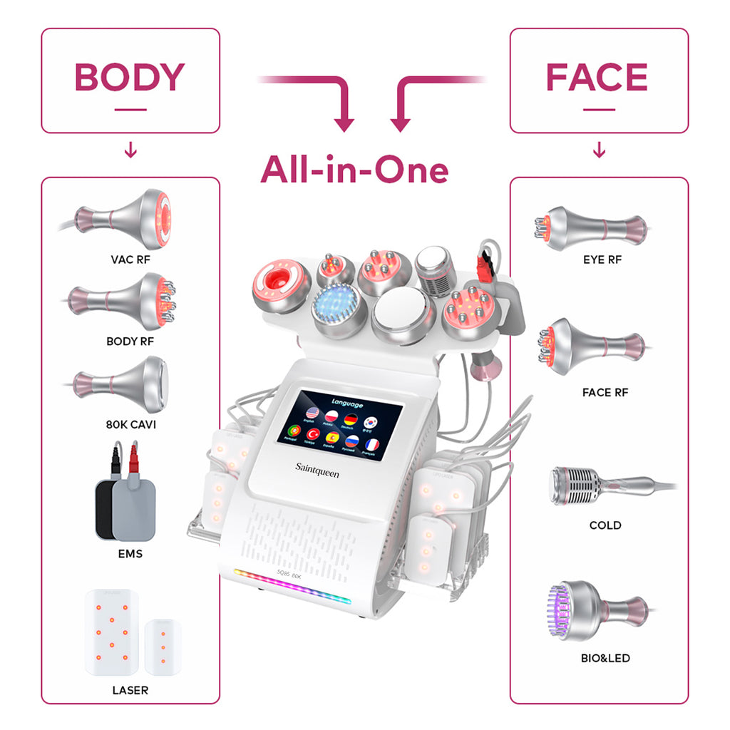 Mesin Kavitasi Ultrasonik 80K & RF SQ85D Plus 9-dalam-1 dengan Pad Laser