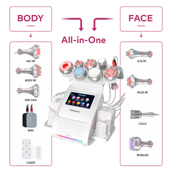 Mesin Kavitasi Ultrasonik 80K & RF SQ85D Plus 9-dalam-1 dengan Pad Laser