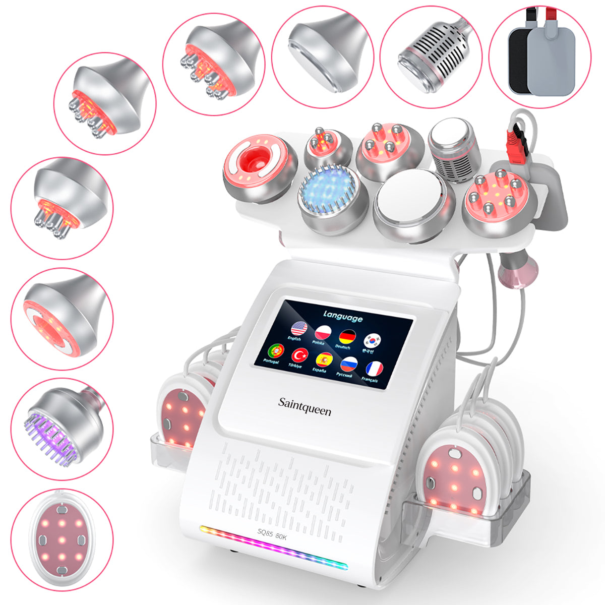 Mesin Kavitasi Ultrasonik 80K & RF SQ85E Plus 9-dalam-1 dengan Pad Laser + Mikroarus
