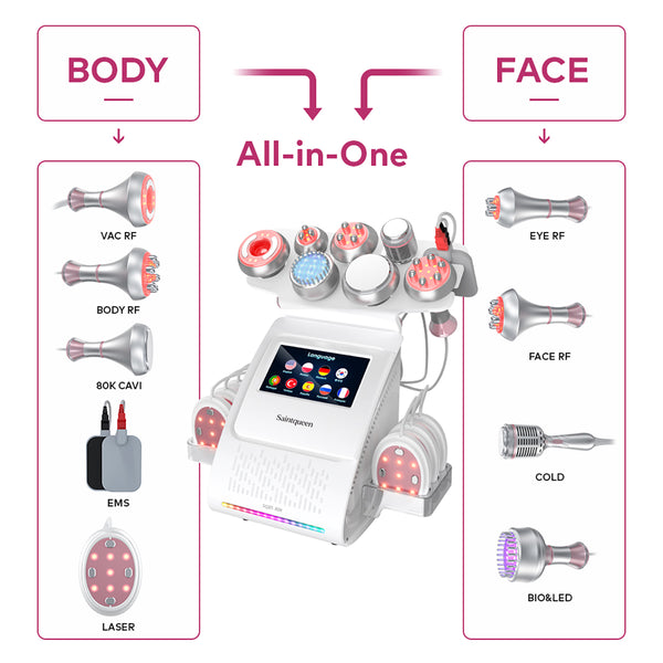 Mesin Kavitasi Ultrasonik 80K & RF SQ85E Plus 9-dalam-1 dengan Pad Laser + Mikroarus