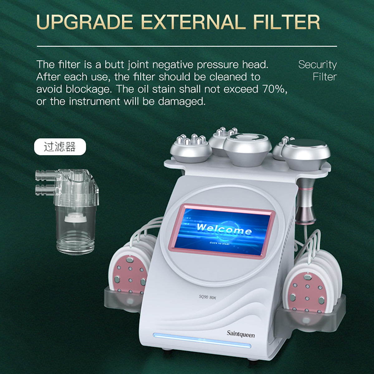 Mesin Kavitasi Ultrasonik 80K & RF SQ90B Pro 6-dalam-1 dengan Pad Laser + Mikroarus