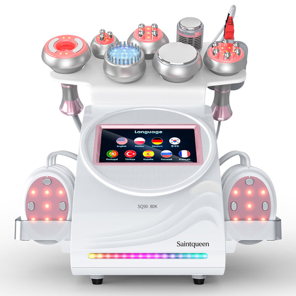 Mesin Kavitasi Ultrasonik 80K & RF SQ90E Plus 9-dalam-1 dengan Pad Laser + Mikroarus