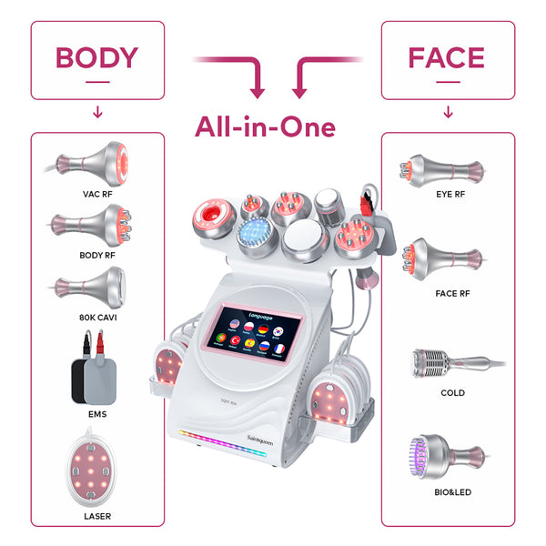 Mesin Kavitasi Ultrasonik 80K & RF SQ90E Plus 9-dalam-1 dengan Pad Laser + Mikroarus