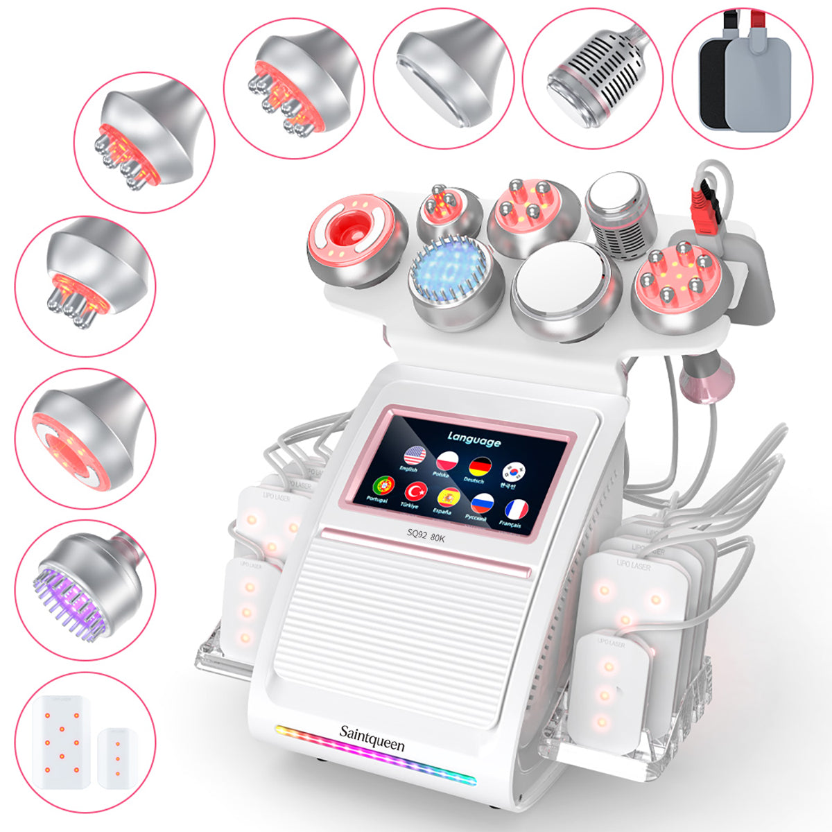 Mesin Kavitasi Ultrasonik 80K & RF SQ92D Plus 9-dalam-1 dengan Pad Laser Imej utama