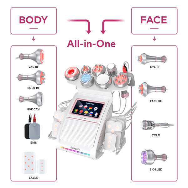 Mesin Kavitasi Ultrasonik 80K & RF SQ92D Plus 9-dalam-1 dengan Pad Laser