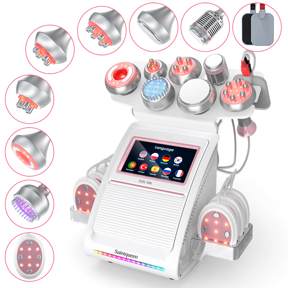 Mesin Kavitasi Ultrasonik 80K & RF SQ92E Plus 9-dalam-1 dengan Pad Laser + Mikroarus