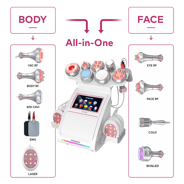 Mesin Kavitasi Ultrasonik 80K & RF SQ92E Plus 9-dalam-1 dengan Pad Laser + Mikroarus