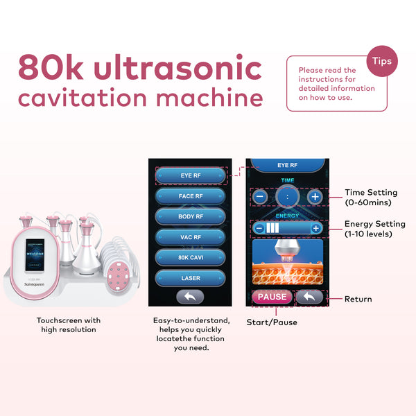 Mesin Kavitasi 80K, RF, Vakum & Papan Laser + Mikroarus EMS SQ121B Pro 6-dalam-1