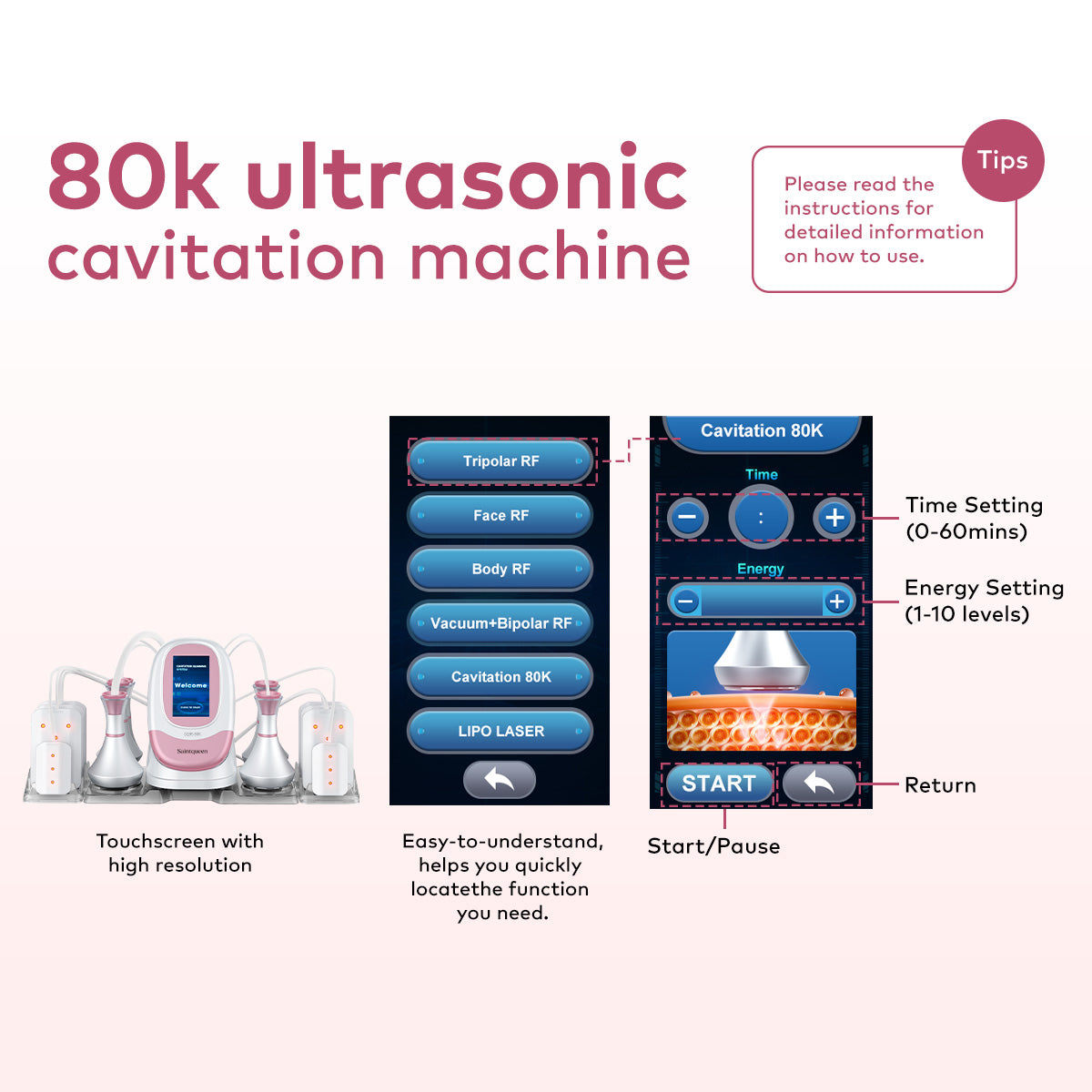 Mesin Kavitasi 80K, RF, Vakum & Lipo Laser SQ95C Pro 6-dalam-1