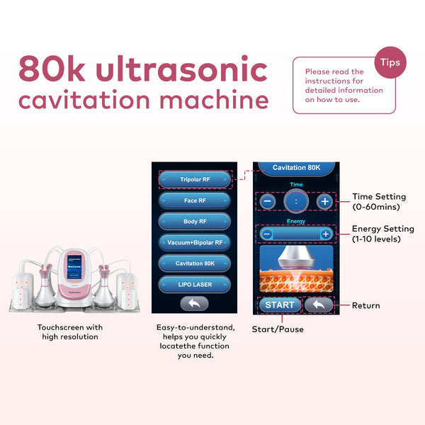 Mesin Kavitasi 80K, RF, Vakum & Lipo Laser SQ95C Pro 6-dalam-1