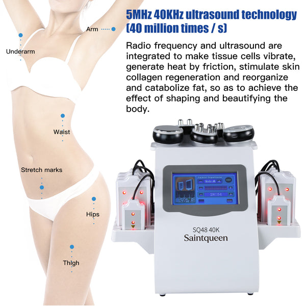 Mesin Kavitasi Ultrasonik 40K & RF SQ48 Pro 6-dalam-1 dengan Pad Laser