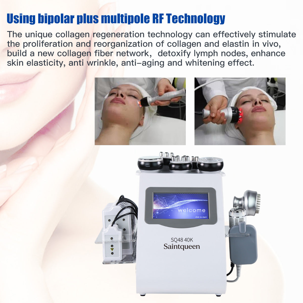Mesin Kavitasi Ultrasonik 40K & RF SQ48 Plus 9-dalam-1 dengan Pad Laser