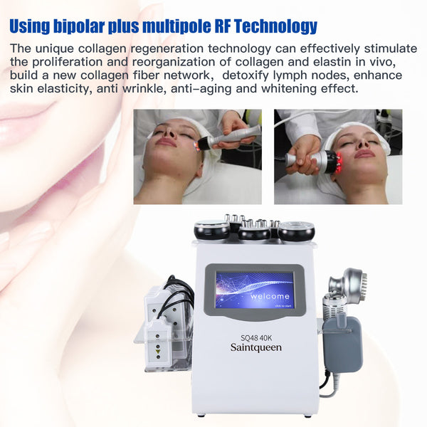 Mesin Kavitasi Ultrasonik 40K & RF SQ48 Plus 9-dalam-1 dengan Pad Laser