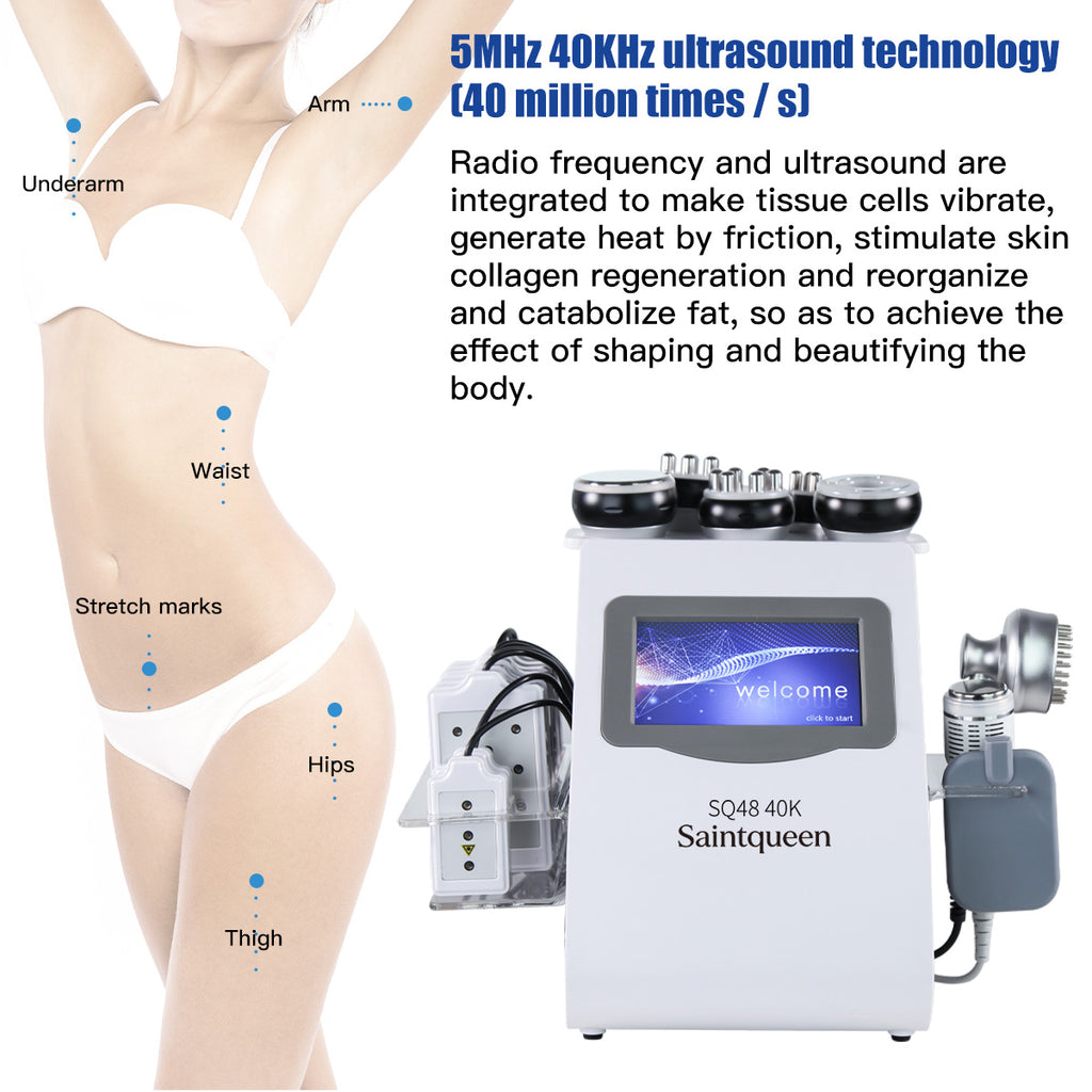 Mesin Kavitasi Ultrasonik 40K & RF SQ48 Plus 9-dalam-1 dengan Pad Laser